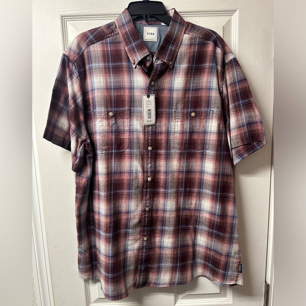 ROWM Size XL Burgundy Short Sleeve Button Up Shirt Men's NWT